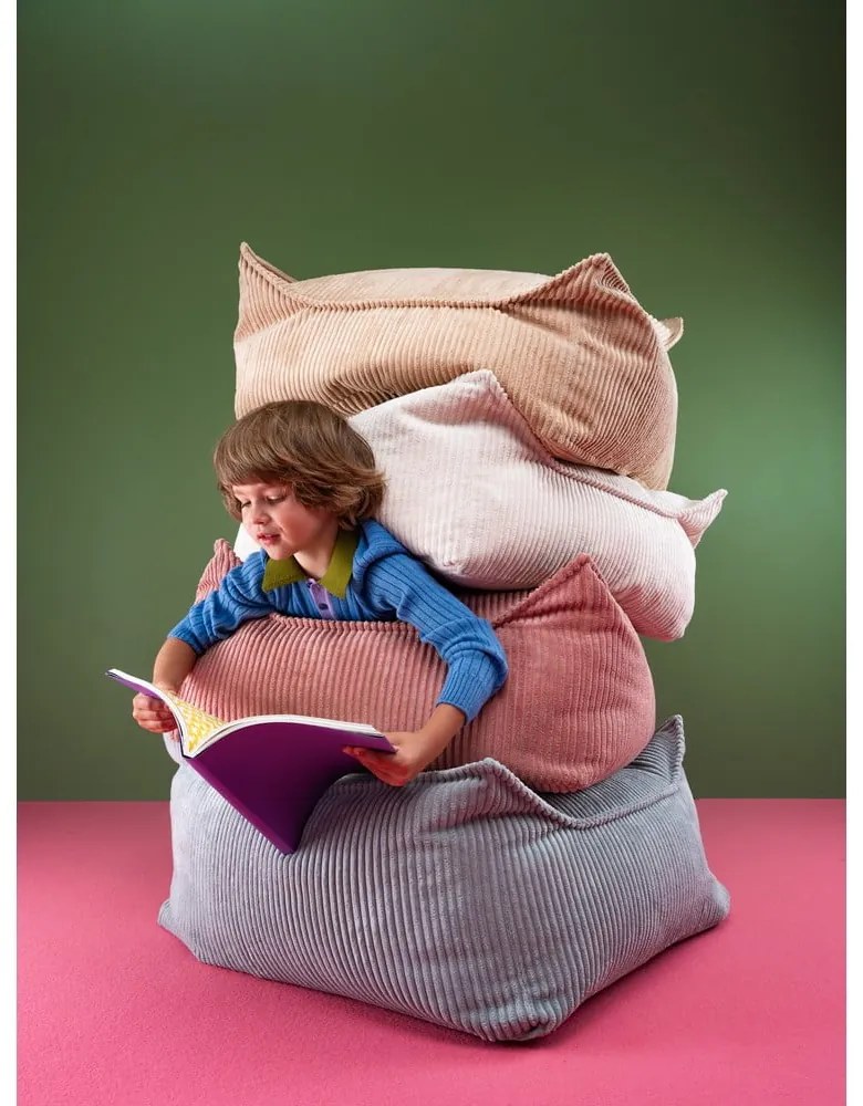 Fotoliu puf pentru copii roz cu tapițerie din catifea reiată Square – Wigiwama