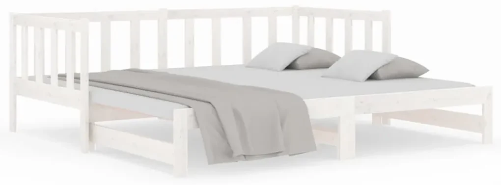 814705 vidaXL Pat de zi extensibil, alb, 2x(80x200) cm, lemn masiv de pin