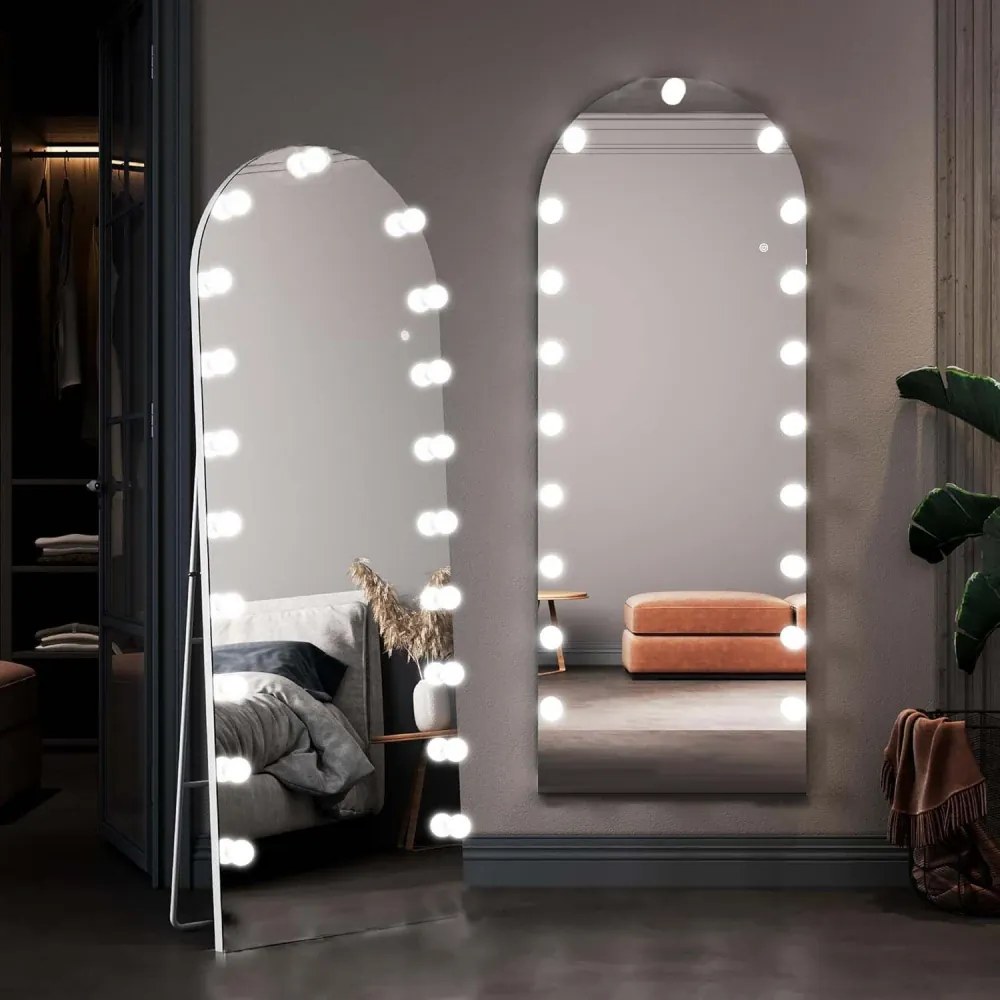 Oglindă Arcuită cu becuri LED, Iluminare Reglabilă, 3 Culori, Control Touch, Sticlă HD, cu Suport, 160x50 cm