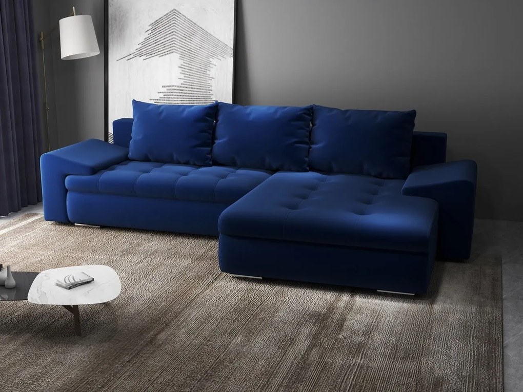 Colțar extensibil dumonde cu ladă de depozitare si sezut confortabil din spuma high-density, Leonardo Royal Albastru 260x185 cm II