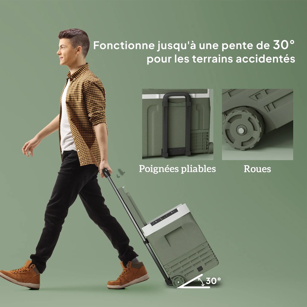 Outsunny Ladă frigorifică electrică portabilă 40 L frigider portabil pentru mașină moduri ECO/MAX mâner telescopic 61x39x49,5cm gri | Aosom Romania