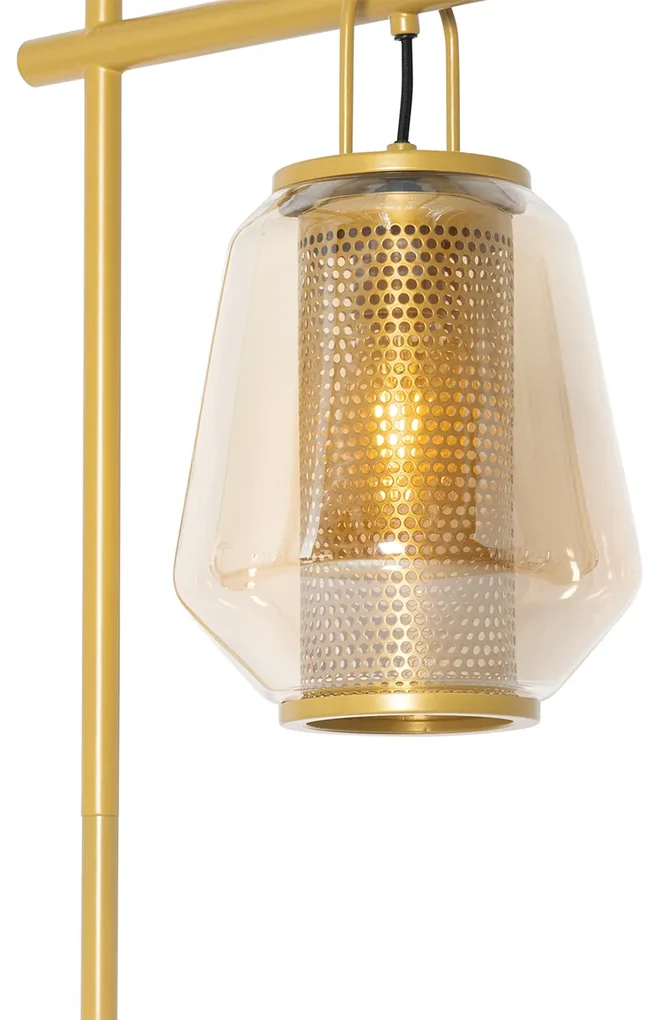 Lampa de podea Art Deco aurie cu sticlă chihlimbar - Kevin