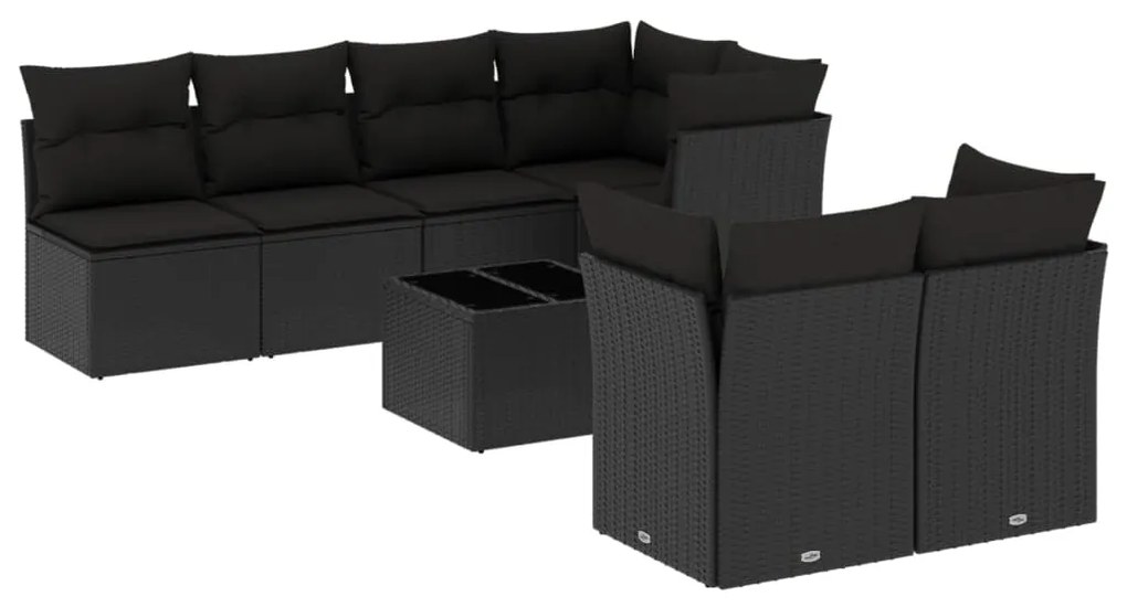 3217295 vidaXL Set mobilier de grădină cu perne, 8 piese, negru, poliratan