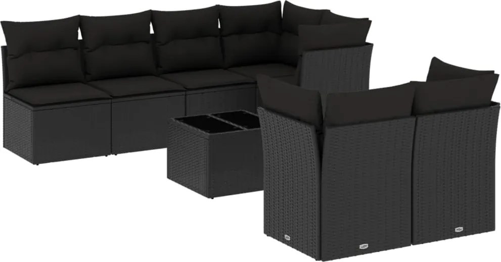 vidaXL Set mobilier de grădină cu perne, 8 piese, negru, poliratan