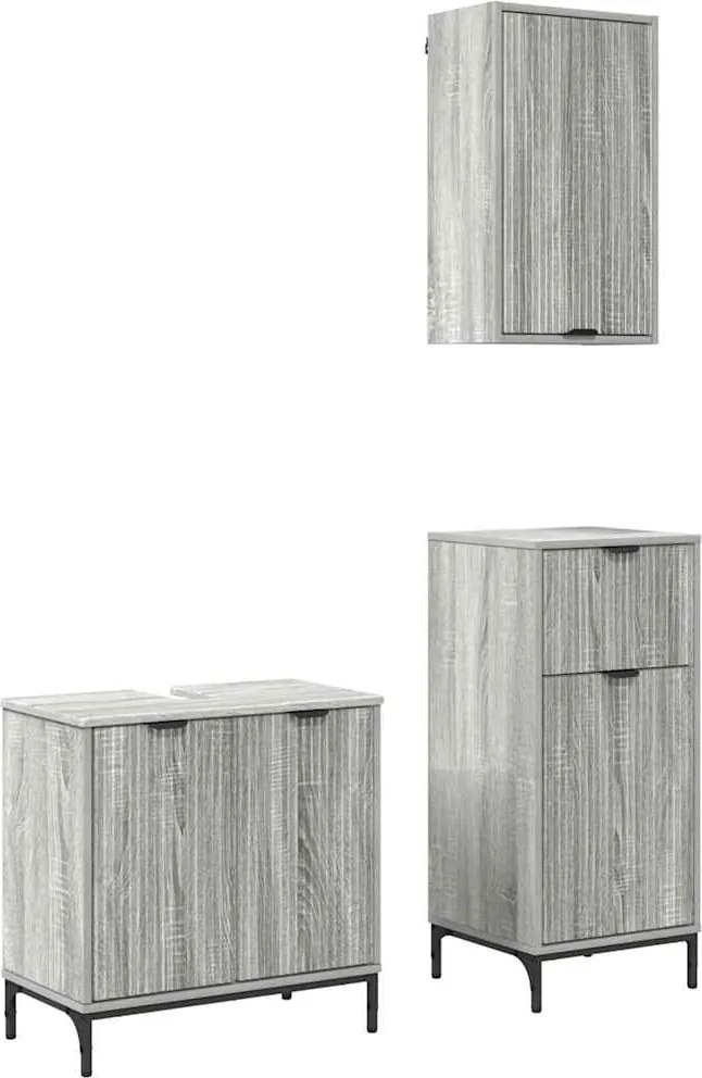 vidaXL Set de mobilier pentru baie 3 pcs sonoma gri Lemn compozit