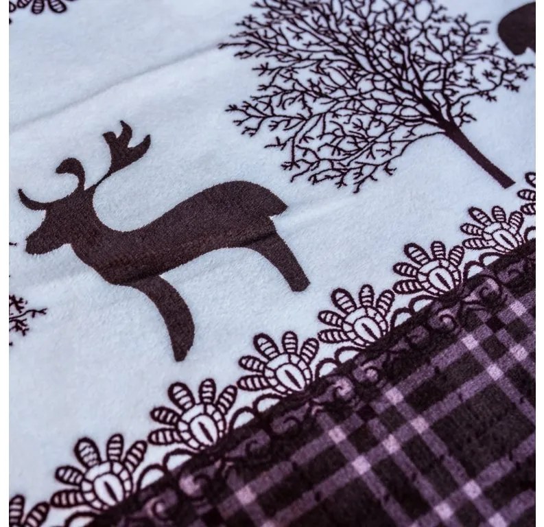 Lenjerie de pat din microplus CHRISTMAS RENEER maro + cearceaf din microplus SOFT 90x200 cm alb