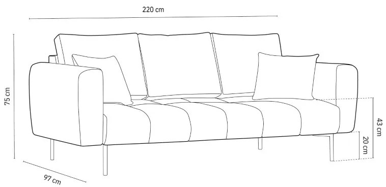 Canapea Hastings 3 locuri catifea L220 cm