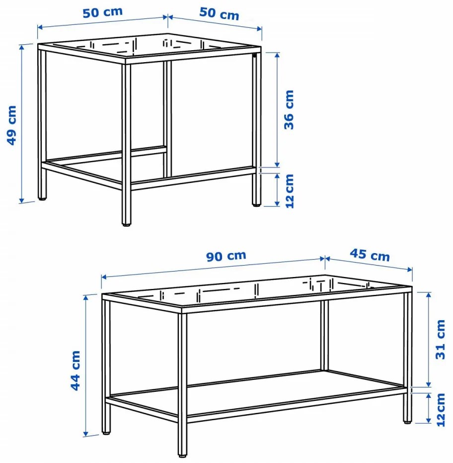 Set 2 Masute Auxiliare, Sticla / Metal, Sevay, Auriu