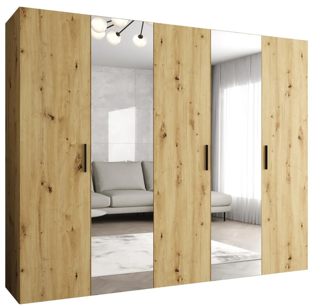 Dulap de haine 250 cm Borry 2 (Stejar artisan + Negru). 1125833