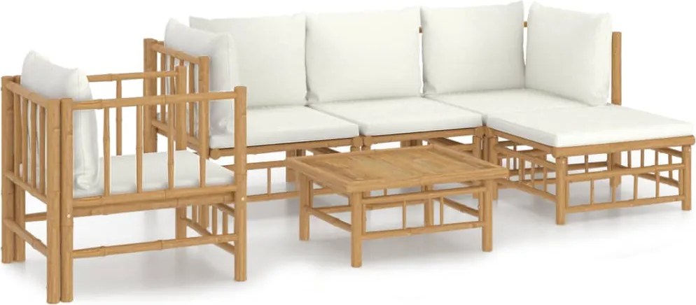 vidaXL Set mobilier de grădină cu perne alb crem, 6 piese, bambus