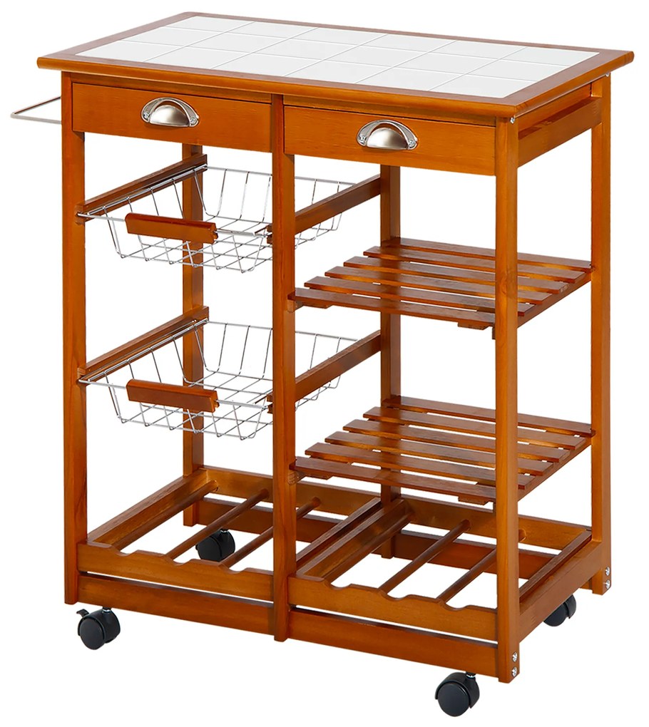 HOMCOM, Carucior bucatarie, dulap cu roti, dulap cu sertare, mobilier pentru bucatarie, maro | Aosom ro