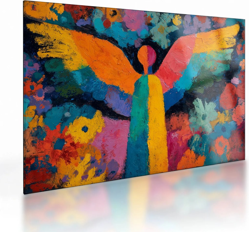 Tablou pe sticlă - Înger abstract cu flori (70x50 cm)