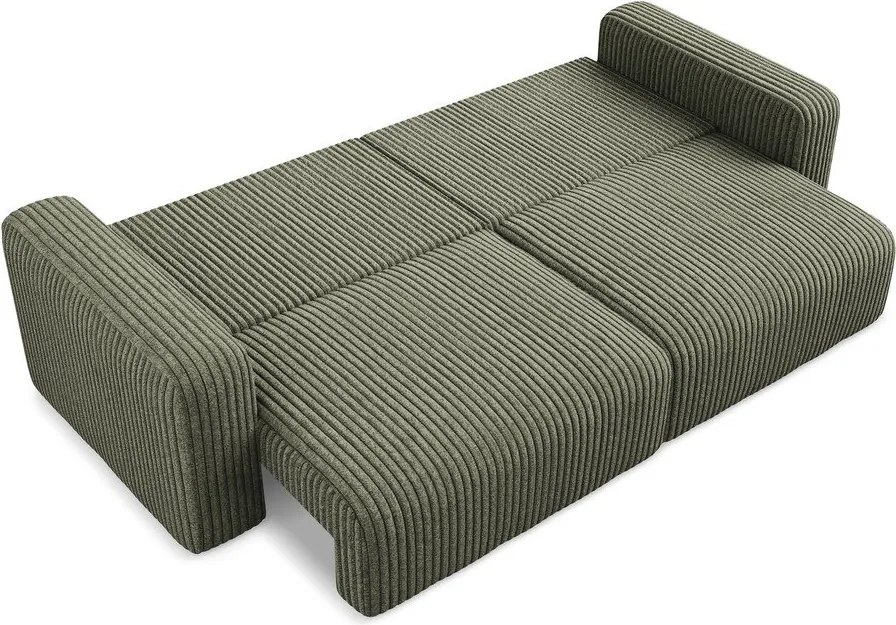 Canapea verde extensibilă/cu spațiu de depozitare cu tapițerie din catifea reiată 252 cm Kona – Makamii