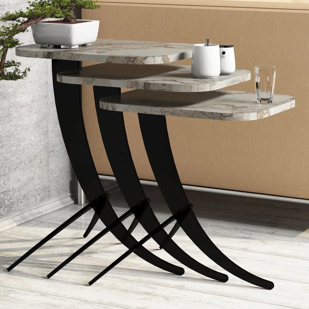 Masă pliantă Pion White Marble, 3 buc