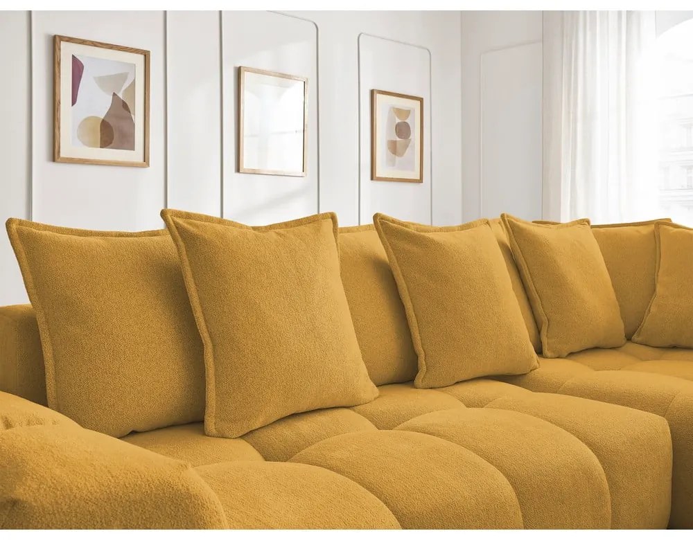 Colțar galben muștar extensibil/cu spațiu de depozitare cu tapițerie din chenille (cu colț pe partea dreaptă/în formă de ”L”) Everest – Bobochic Paris