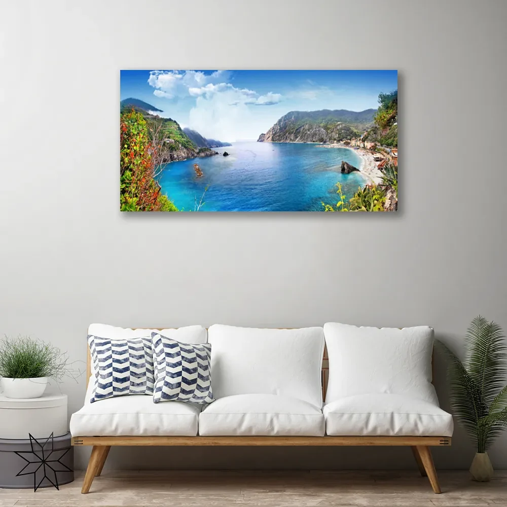 Tablou pe panza canvas Bay Peisaj Gri Maro Verde Albastru