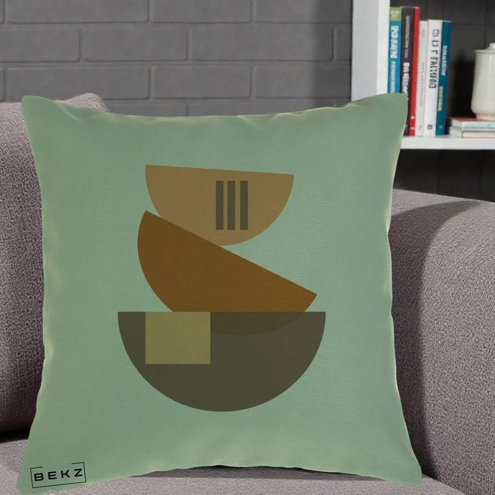Perna Decorativa Geometric Bauhaus Boluri Portocaliu, 40x40 cm, Verde, Husa Detasabila, Perna Inclusa, BEKZ®