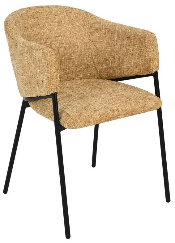 Set de 2 scaune aspect retro, Metal Negru, Chenille Galben, NOBLESSE A-47580 VC