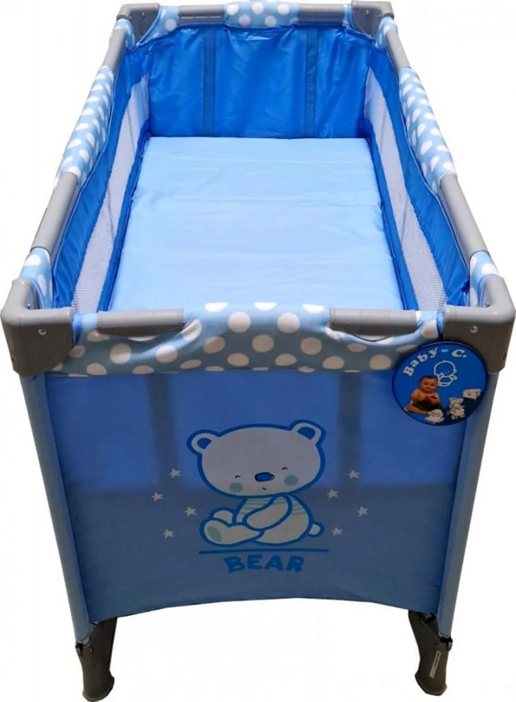 Patut Pliabil si Tarc copii Baby Care™ PRO FMG, 120X60 cm, 2 Niveluri de inaltime, Cu geanta transport inclusa, Plasa insecte, Albastru