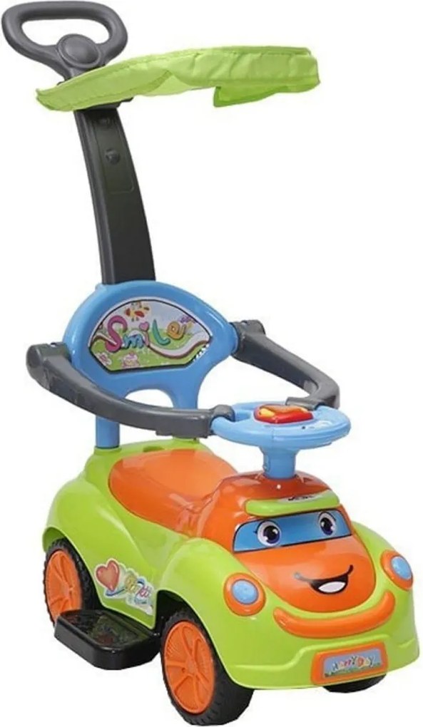 Masinuta copii si bebe NOVOKIDS™ Cartoon Smile , Cu melodii si lumini, Maner de impins pentru parinti detasabil, copertina de protectie detasabila,