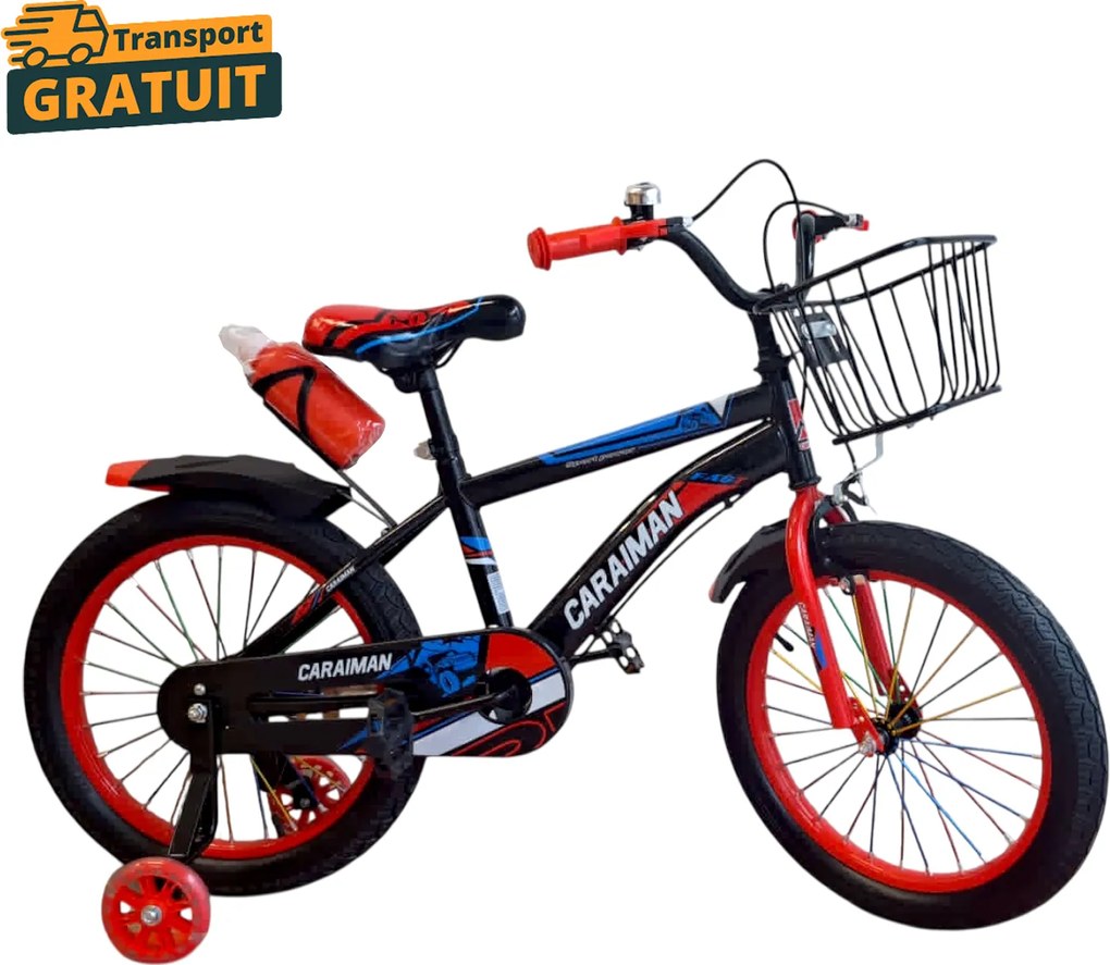 Bicicleta copii Caraiman 16   18   20 inch, roti ajutatoare, cos fata si bidon apa, rosie