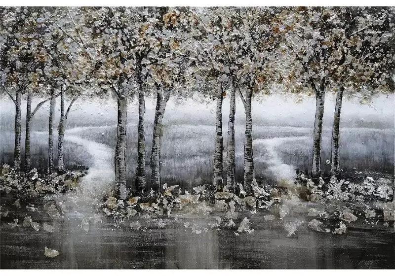 Tablou pictat manual Trees silver 80 x 120 cm