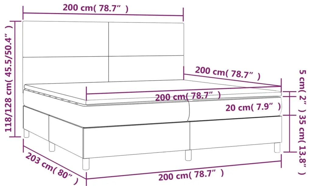 Pat cu arcuri, saltea si LED, gri inchis, 200x200 cm, catifea Morke gra, 200 x 200 cm, Design simplu