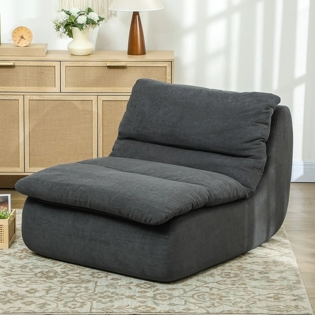 HOMCOM Fotoliu de podea din spumă, chaise-longue, fotoliu de lounge pentru living, dormitor, gri | Aosom Romania
