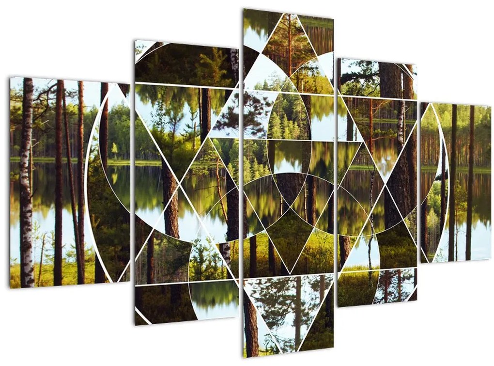 Tablou - Colaj geometric pe fundalul pădurilor nordice (150x105 cm)