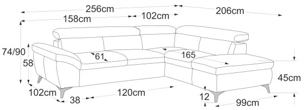 Canapea colțar extensibilă SALERNO, formă L, dreapta, galbenă