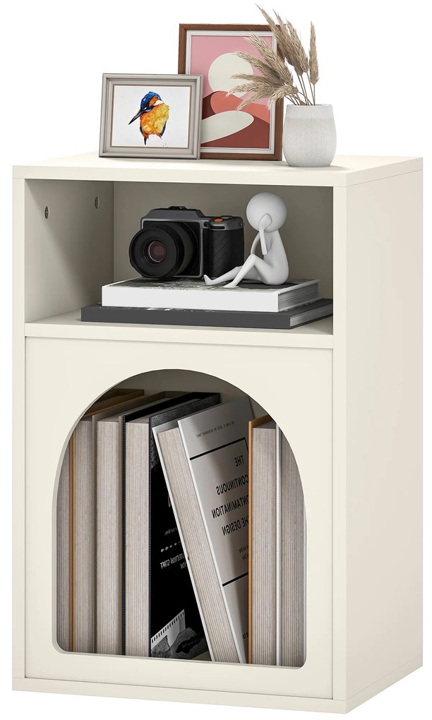 HOMCOM Noptieră Estel cu 2 Compartimente Deschise Model în Forma de Arc 40x30x60 cm Cremă | Aosom Romania