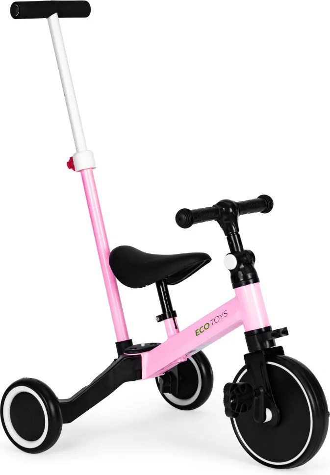 Triciclu cu mâner de împins 2 în 1 roz