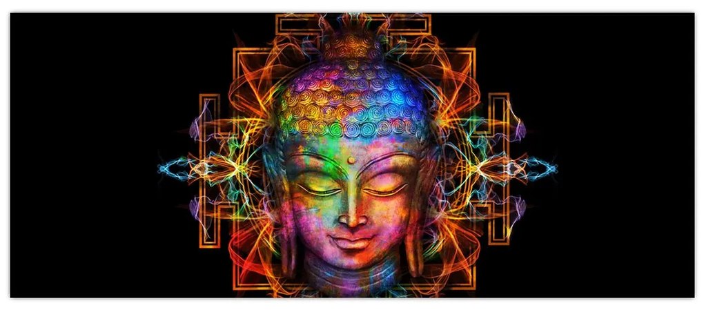 Tablou - Bustul lui Buddha în culori neon (120x50 cm)