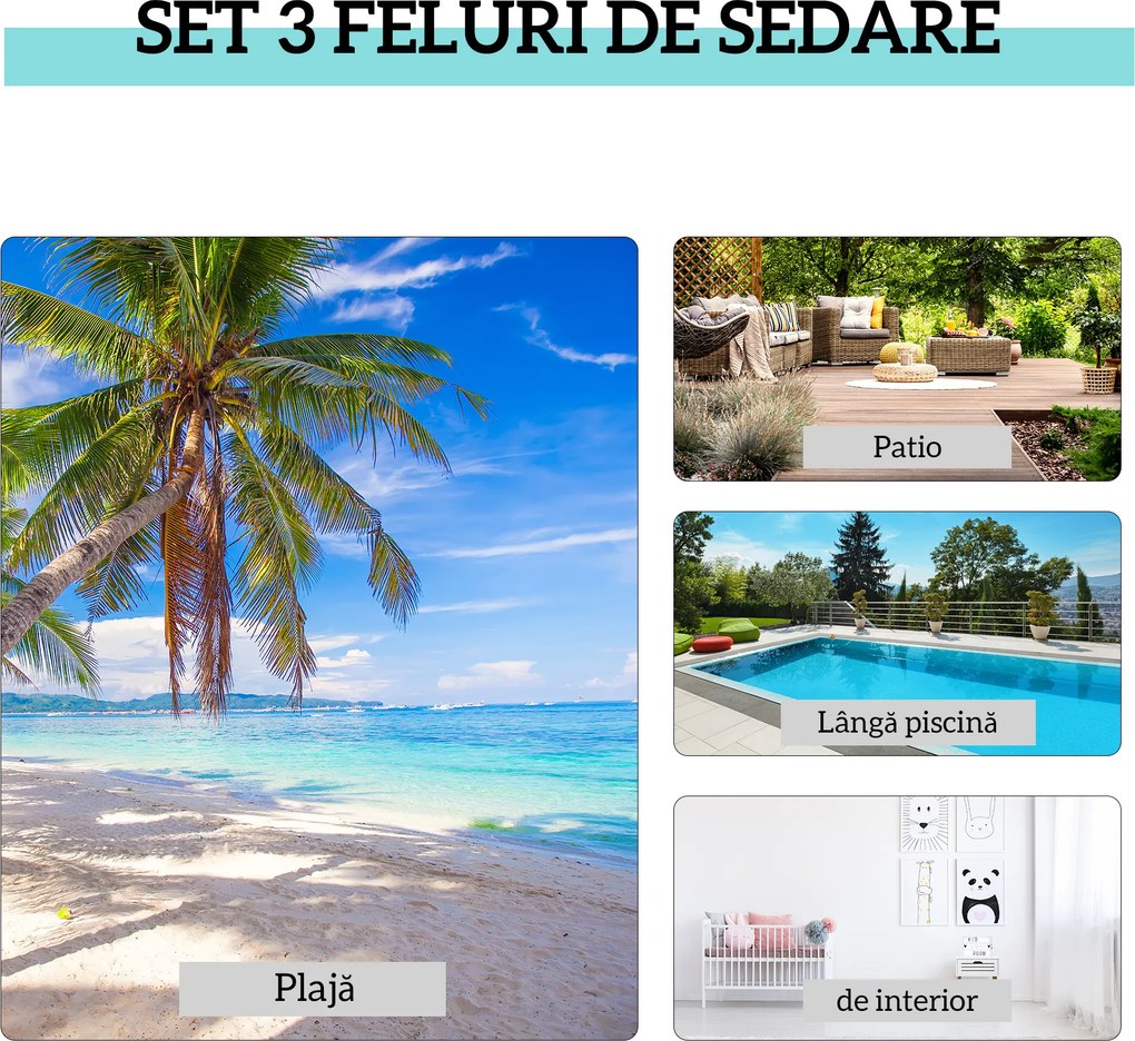 Outsunny Set de 2 Șezlonguri și Măsuță cu Blat din Sticlă, 59x169x66 cm, Crem | Aosom Romania