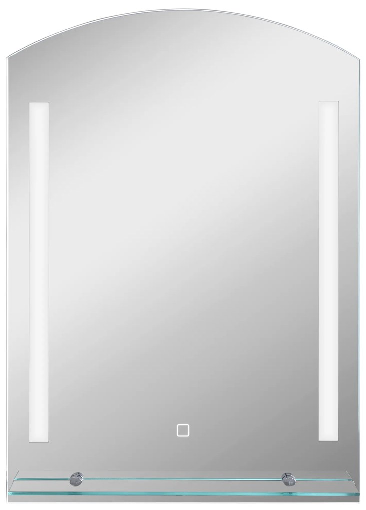 Kleankin Oglindă Baie cu Lumină LED Reglabilă pe 3 Culori și Raft din Sticlă, 50x12x70 cm, Argintiu | Aosom Romania