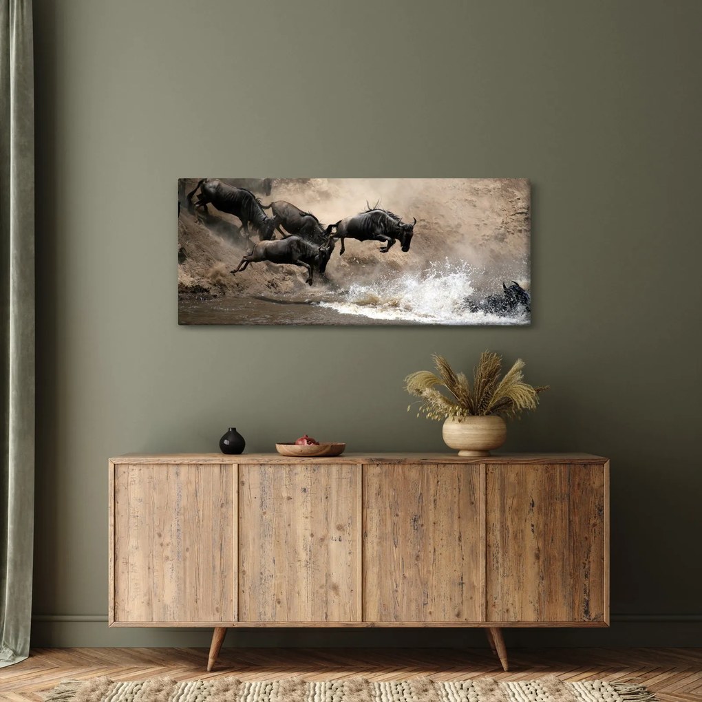 Tablou - Turmă de gnu (120x50 cm)