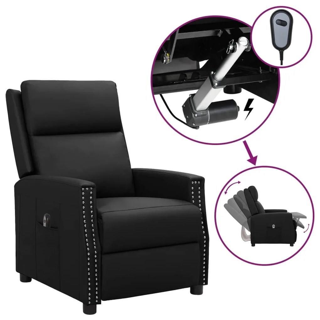 3098478 vidaXL Fotoliu rabatabil electric, negru, piele ecologică