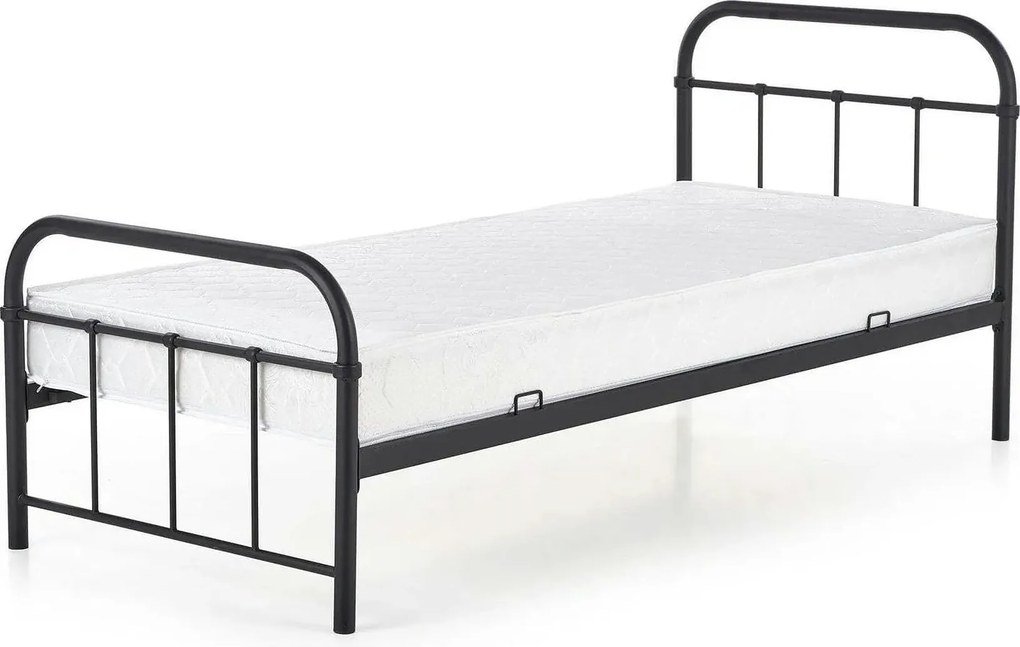 Pat metalic negru Linda 90x200, negru, otel, cu somiera