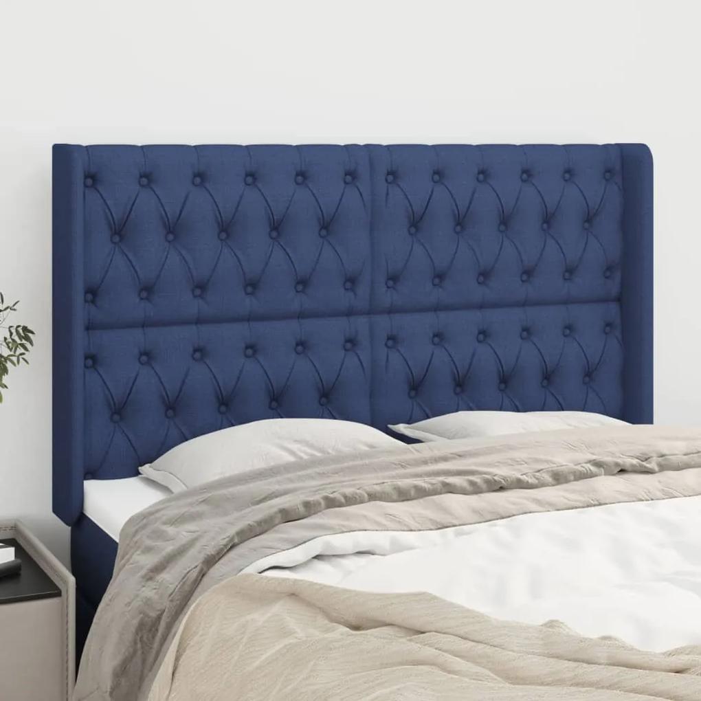 3119920 vidaXL Tăblie de pat cu aripioare, albastru, 147x16x118/128 cm, textil