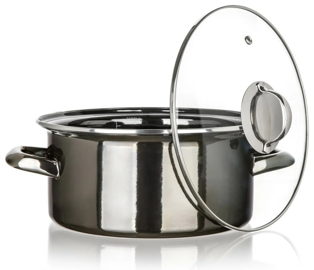Banquet Oală emailată METALLIC Black 22 cm, 3,7 5l, cu capac, 22 cm