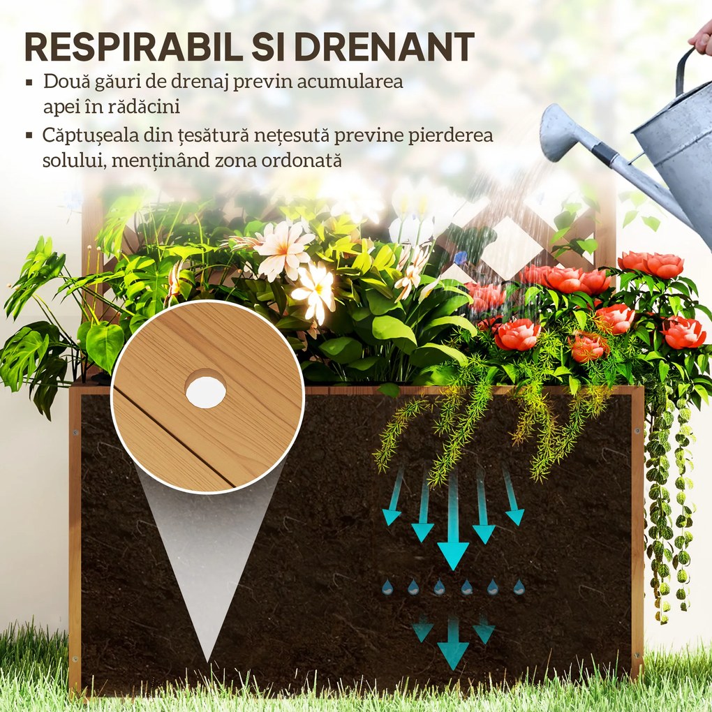 Outsunny Pat de Grădină Ridicat din Lemn cu Spalier și Pergolă 64x33x122 cm | Aosom Romania