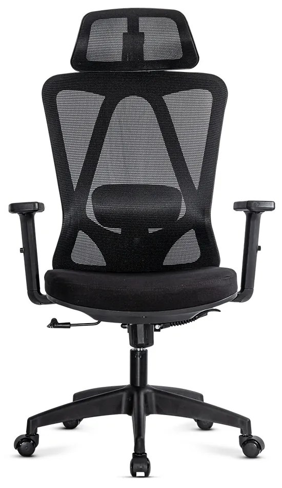 Scaun ergonomic negru cu tetiera, brate si suport lombar reglabile OFF 987