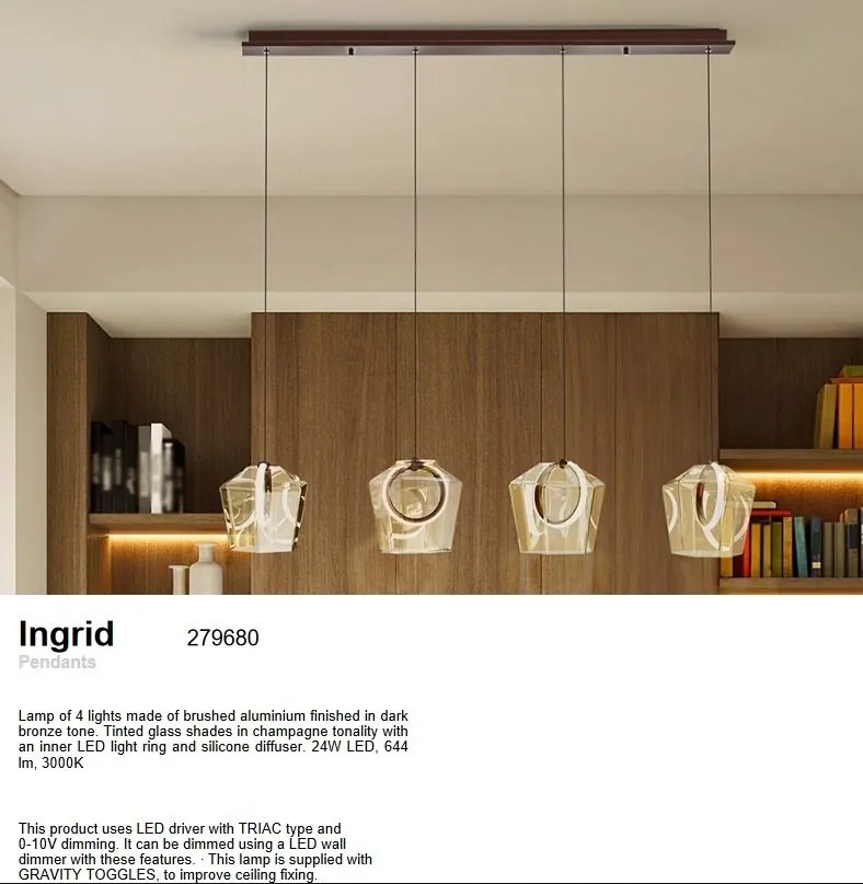 Lustra cu 4 pendule LED design decorativ Ingrid 4L champagne