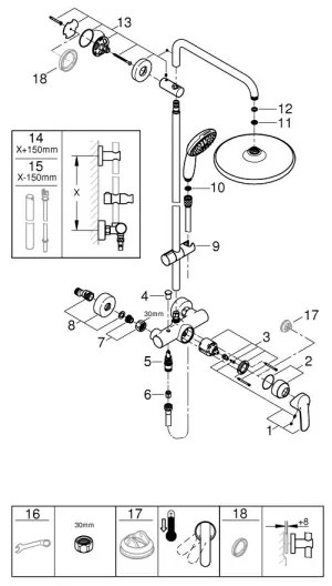 GROHE 26679001 - Sistem de duș VITALIO START 250, 390 mm, crom lucios