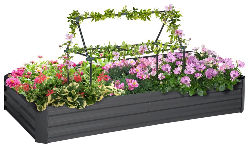 Outsunny Pat de grădină jardinieră rectangular din metal cu tuteuri pentru roșii și plante cățărătoare 180 x 90 x 29,5 cm | Aosom Romania