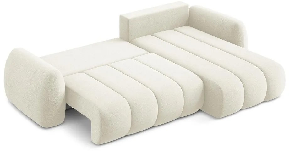 Colțar bej extensibil/cu spațiu de depozitare cu tapițerie din țesătură bouclé (cu colț pe partea dreaptă/cu șezlong) Pele – Makamii