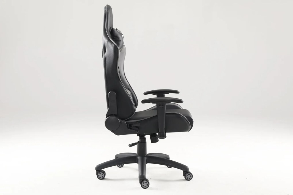 Scaun gaming GENATOR V9, piele perforată, recliner, Negru/Gri