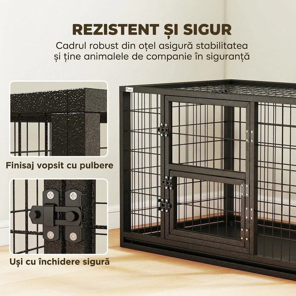 PawHut Cușcă pentru Câini Robusta, 94x60x64 cm, cu Tavă Detașabilă. | Aosom Romania