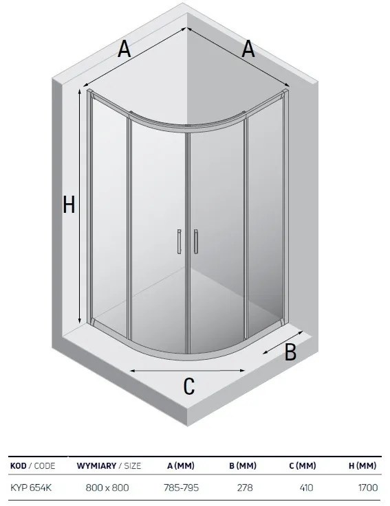 Cabina de dus semirotunda Deante Funkia cu usi culisante 80x80cm finisaj crom