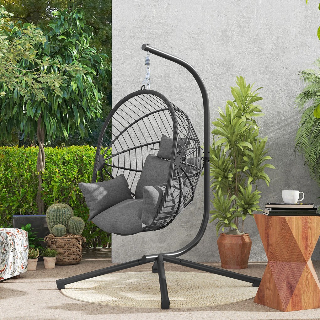 Outsunny Scaun Suspendat Ou, Inclusiv Pernă, Fotoliu, 120 cm x 106 cm x 188 cm, Gri | Aosom Romania